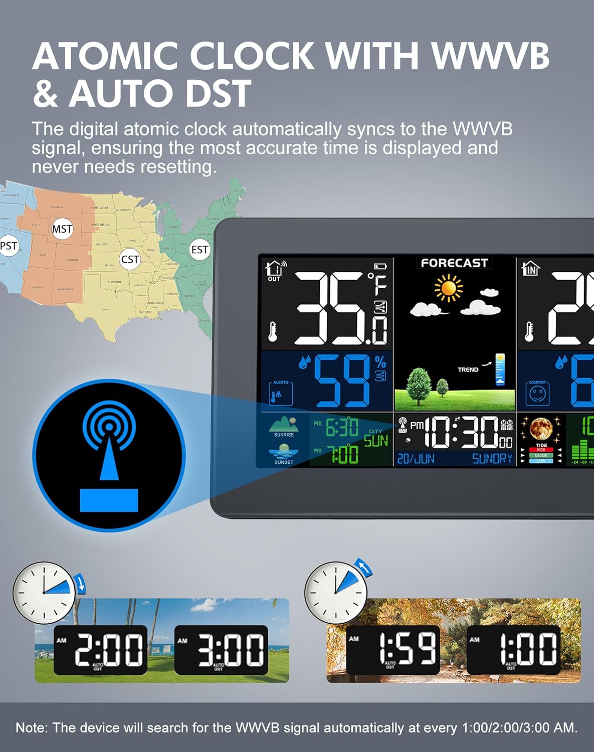 Weather Station Wireless Indoor Outdoor Thermometer, Digital Thermometer with Remote Sensor, Large Display Home Weather Stations with Weather Forecast, Atomic Clock, Barometric Pressure, Moon Phase