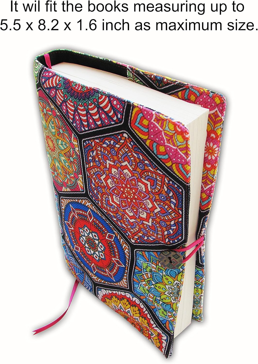 Book Cover for Novel, Ethnic Ottoman Pink Pattern Book Cover, Washable Cloth Hardcover for Paperback - Padded Book Sleeve Cover for Adult 5.5" x 8"