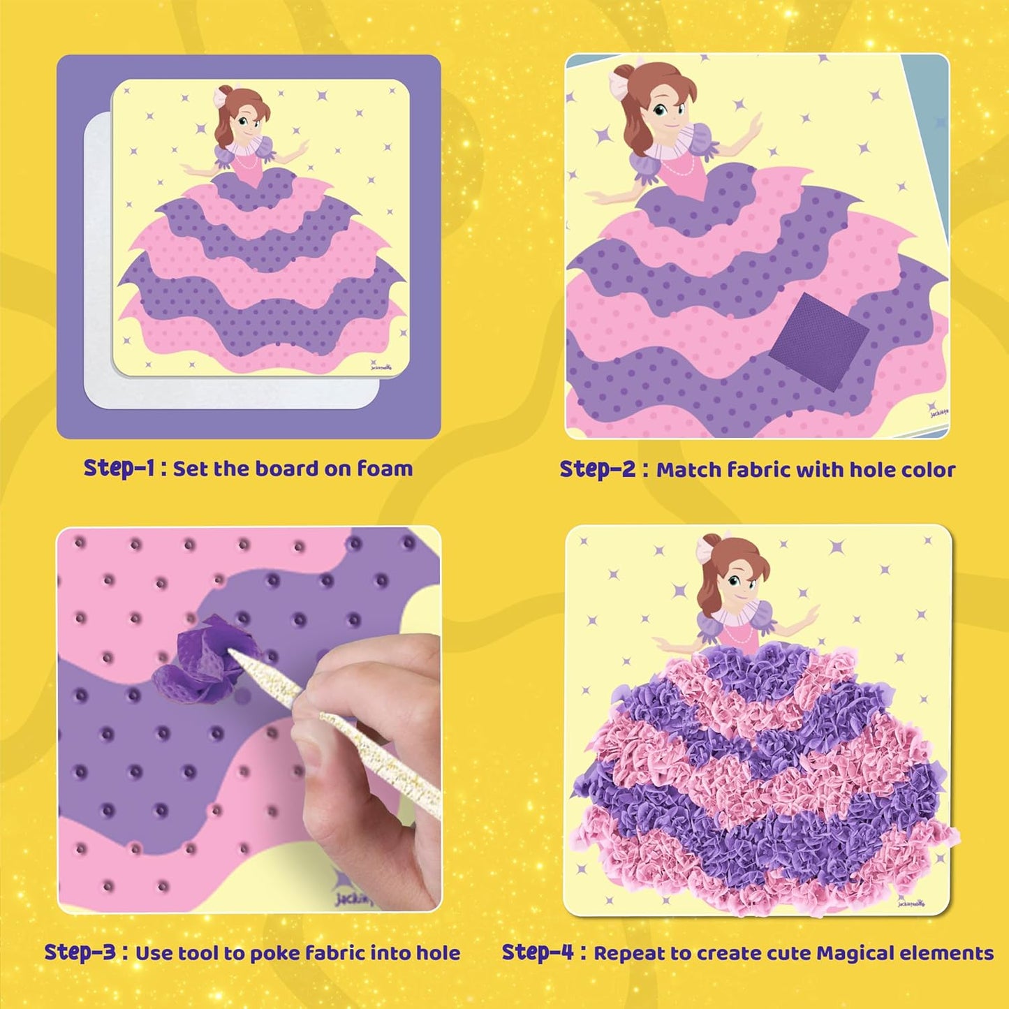 jackinthebox Poke Poke Art – Magical Theme, Mess-Free Fabric Art and Craft, Flower Pressing Kits, Gift for Kids, Girl Gifts, DIY Activity Boy Gift, Easter Gift for Girls and Boys Ages 4 5 6 7 8