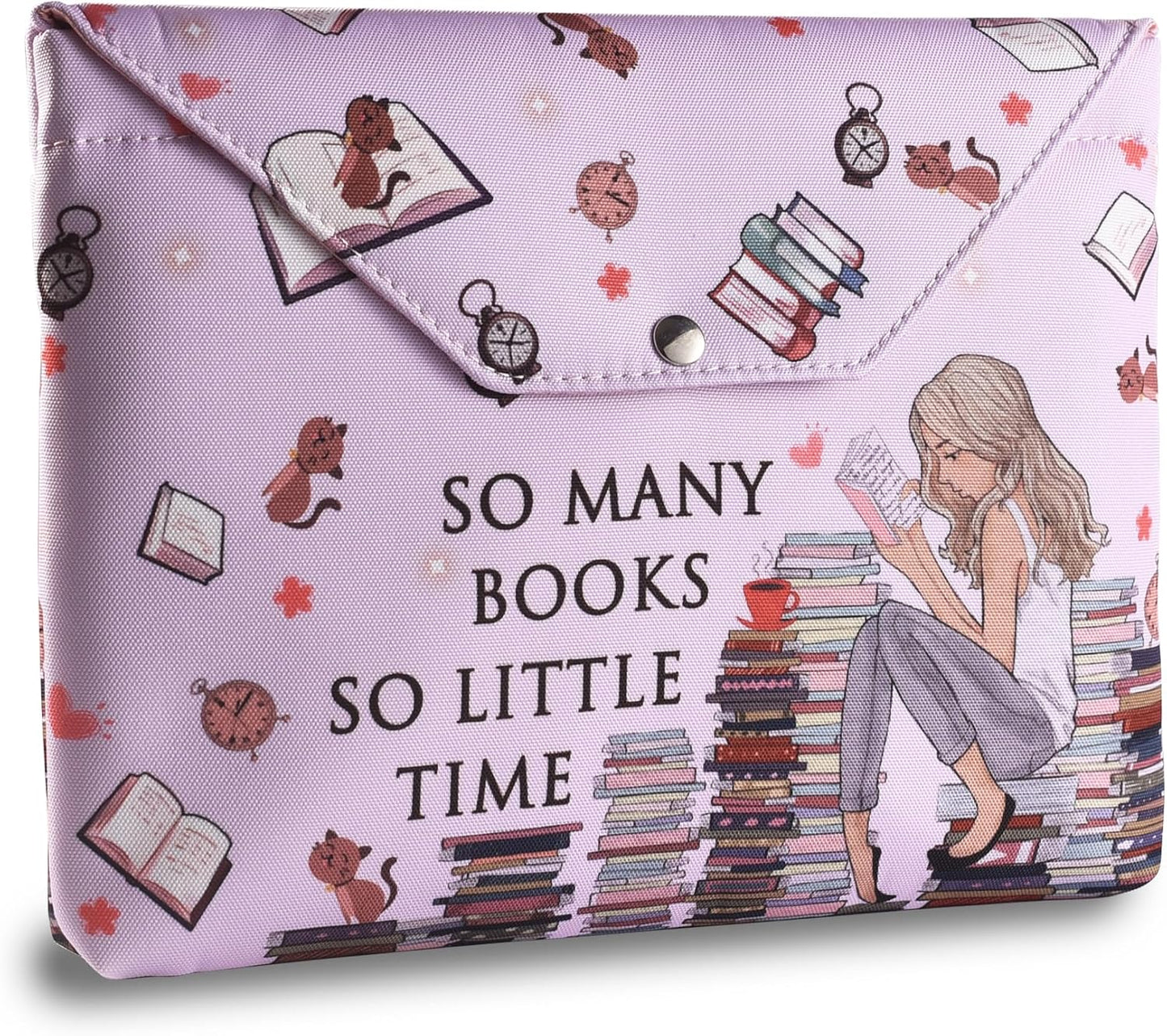 LParkin Book Sleeve Cover with Zipper, So Many Books So Little Time Book Protector Pouch, Washable Fabric Book Sleeves, 11 x 9 Inch Book Lover Gifts, Bookish Gifts