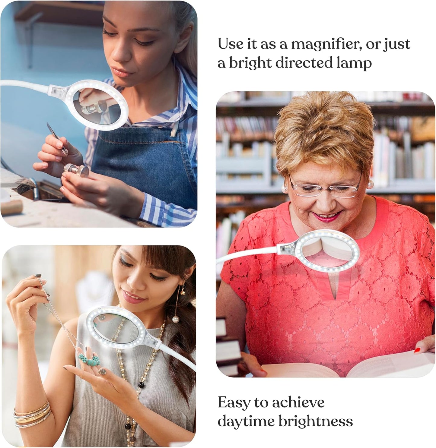 Brightech LightView Flex Magnifying Desk Lamp with Clamp, 1.75X Light Magnifier, Adjustable Magnifying Glass with Light for Crafts, Reading, Close Work