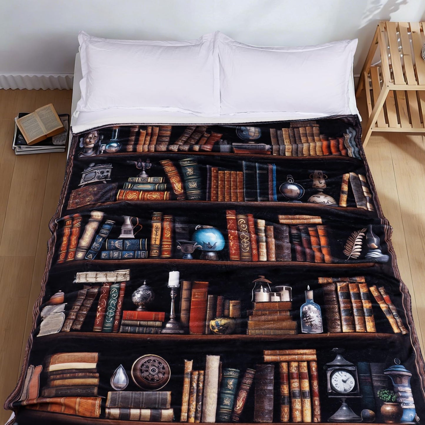 Vintage Bookshelf Throw Blanket Reading Book Blanket for Book Lovers Lightweight Warm Cozy Fuzzy Plush Flannel Blanket Library Bookcase Throw Blanket for Bed Chair Couch 50" X 60"