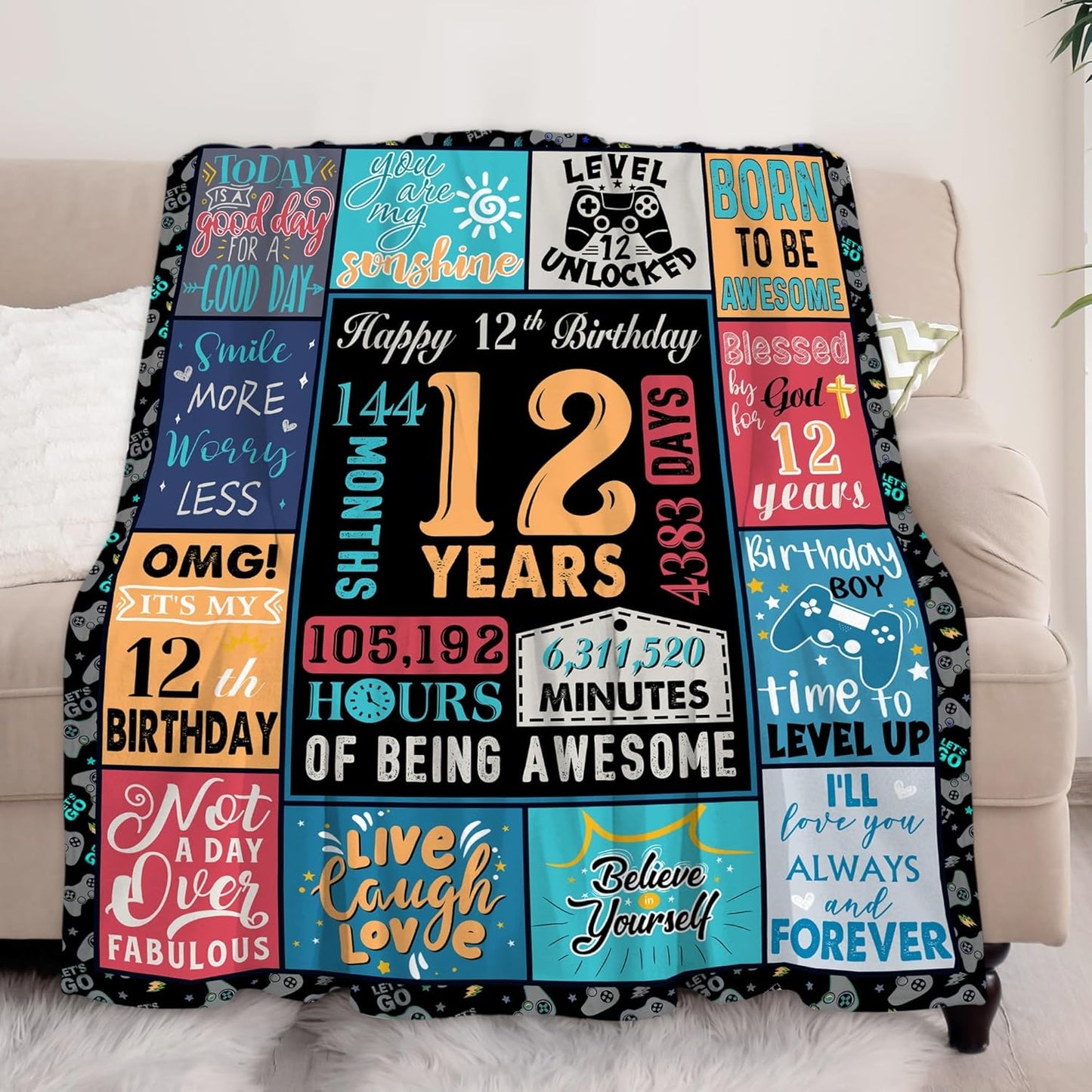 12 Year Old Boy Gift, Best Birthday Gifts for 12 Year Old Boy, Boys Age 12 Gifts Ideas, 12 Yr Old Gifts for Boys, 12th Birthday Decorations Blanket 60"X 50", Soft Warm Cozy Throw for Bed Sleep