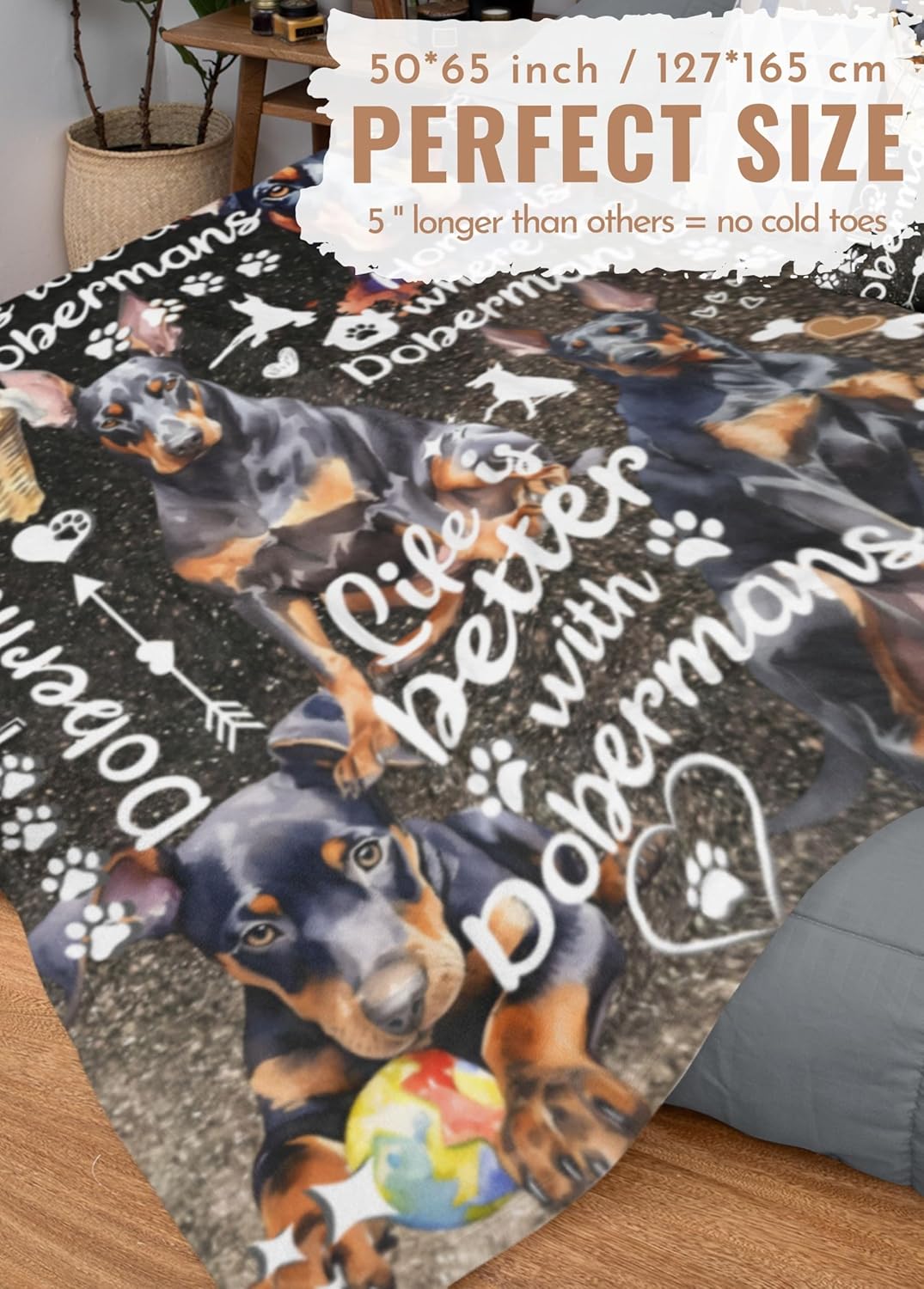 Doberman Pinscher Gifts, Doberman Blanket Throws for Dobie Mom Dad, Gifts for Doberman Pinscher Lovers, 50 x 65 inches, Perfect for Birthday Christmas Thanksgiving