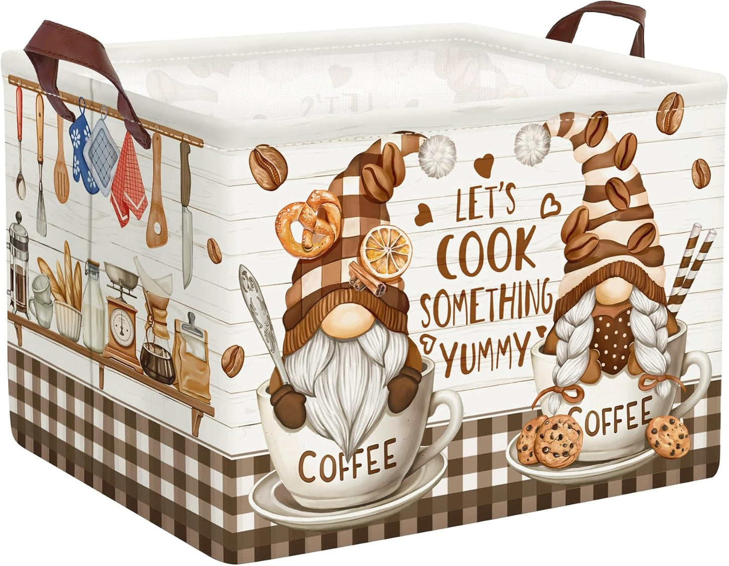 Kitchen Decor Tools Kid Storage Basket Collapsible Clothes Baby Nursery Hamper Large Book Shelf Basket Boy Girl Toy Box Bin, Gnome Coffee, 36L