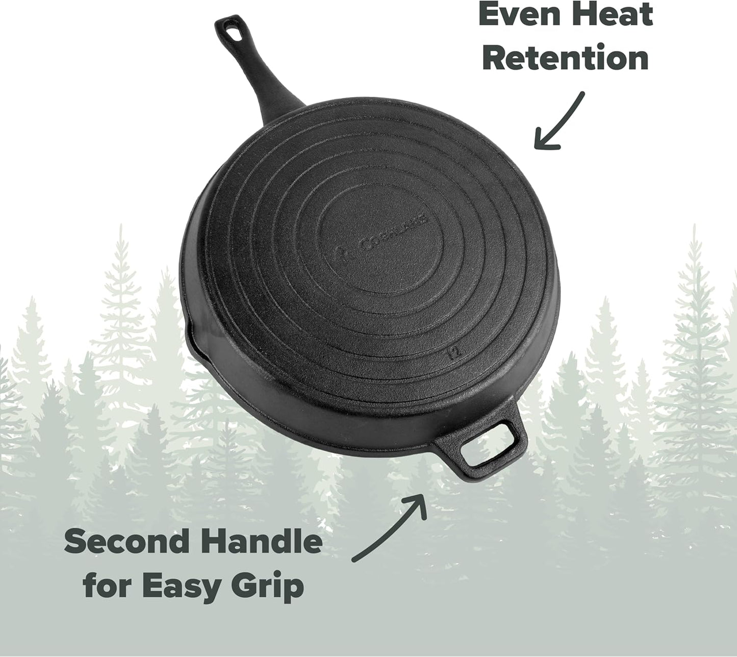 Coghlan's Cast Iron Skillet – 12-Inch Pre-Seasoned Frying Pan with Dual Pour Spouts & Helper Handle for Campfire Cooking, Stove, Grill, or Oven – Durable Outdoor Cookware
