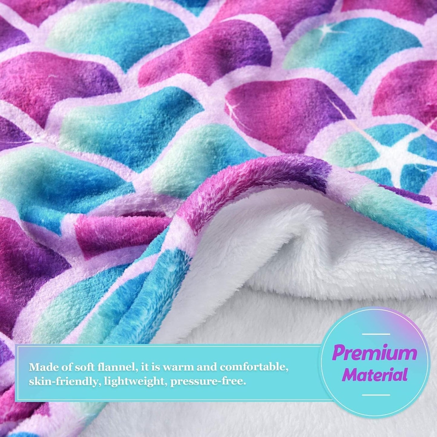 WERNNSAI Mermaid Tail Blanket – Plush Flannel Mermaid-Shaped Throw Blanket for Girls & Teens, Soft Cozy All-Season Blanket for Sofa, Bed & Travel, 55" x 24" (Blue)