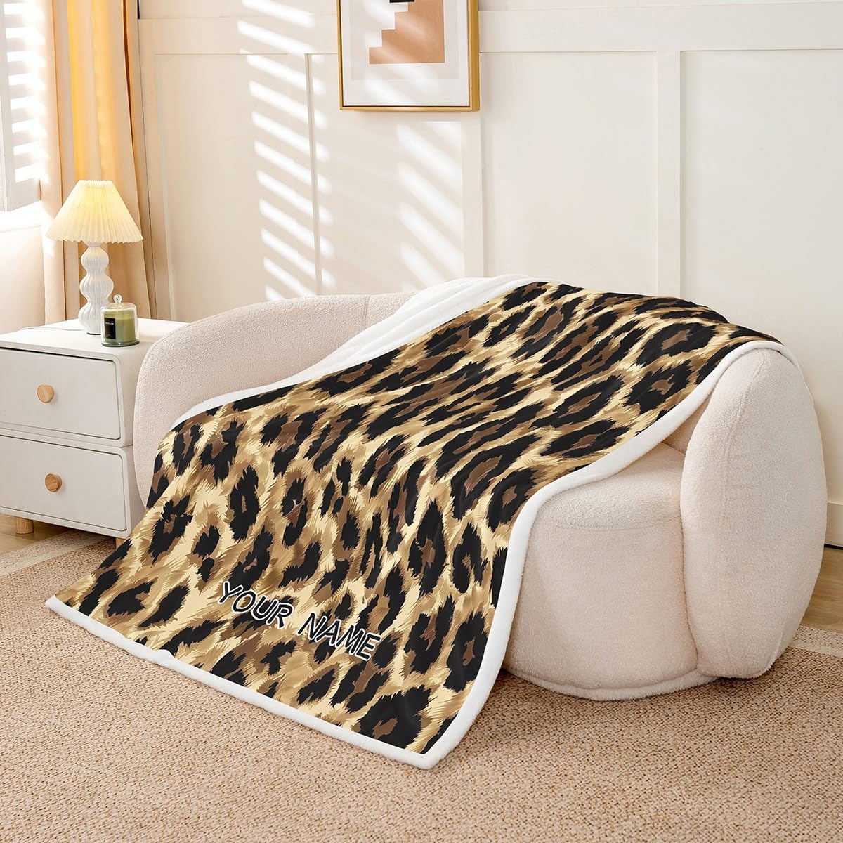 Custom Name Black Brown Leopard Print Blanket 50"x60" Women Cheetah Print Throw Blanket,Africa Big Cat Leopard Spot Fleece Blanket Wild Animal Hide Bed Blanket,Africa Wild Animal Theme Sofa Decor