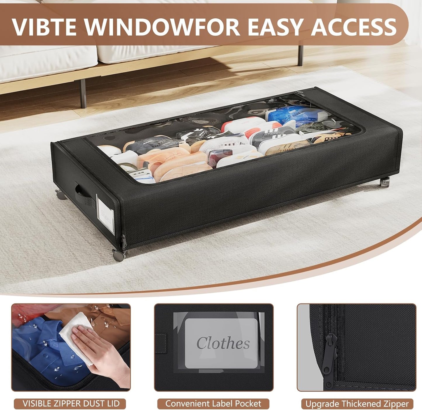 XXXXL Extra Long Under Bed Storage with Wheels,BIGGEST Size Available(66L) under the bed storage Organizer with Lid&Label,Rolling Under the bed Metal Drawer for Clothes,Shoes,Toys(36x17x 6In)