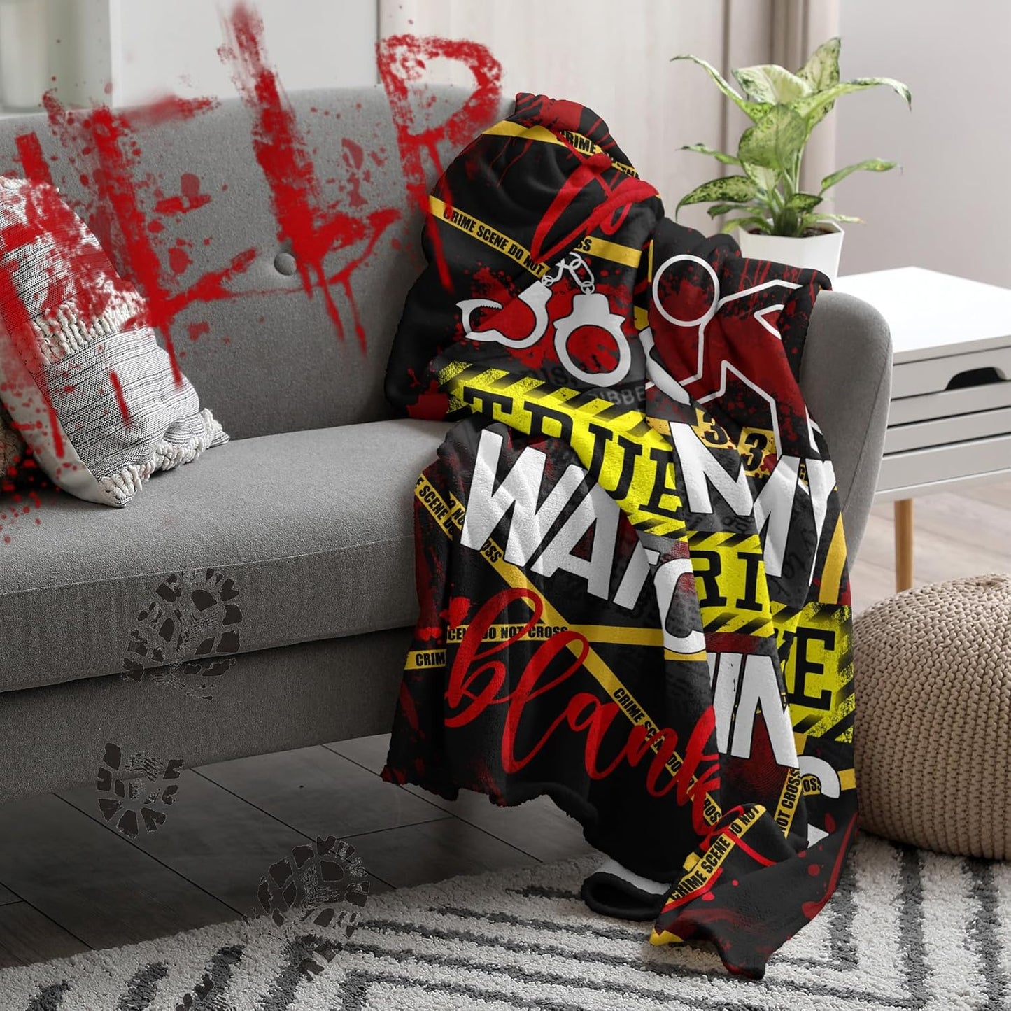 True Crime Gifts, True Crime Christmas Blanket 60"x50", Serial Killer Gifts, True Crime Gifts for Women/Men, Crime Show Lover Gifts, Gifts for True Crime Lovers, Crime Scene Gift（Black）