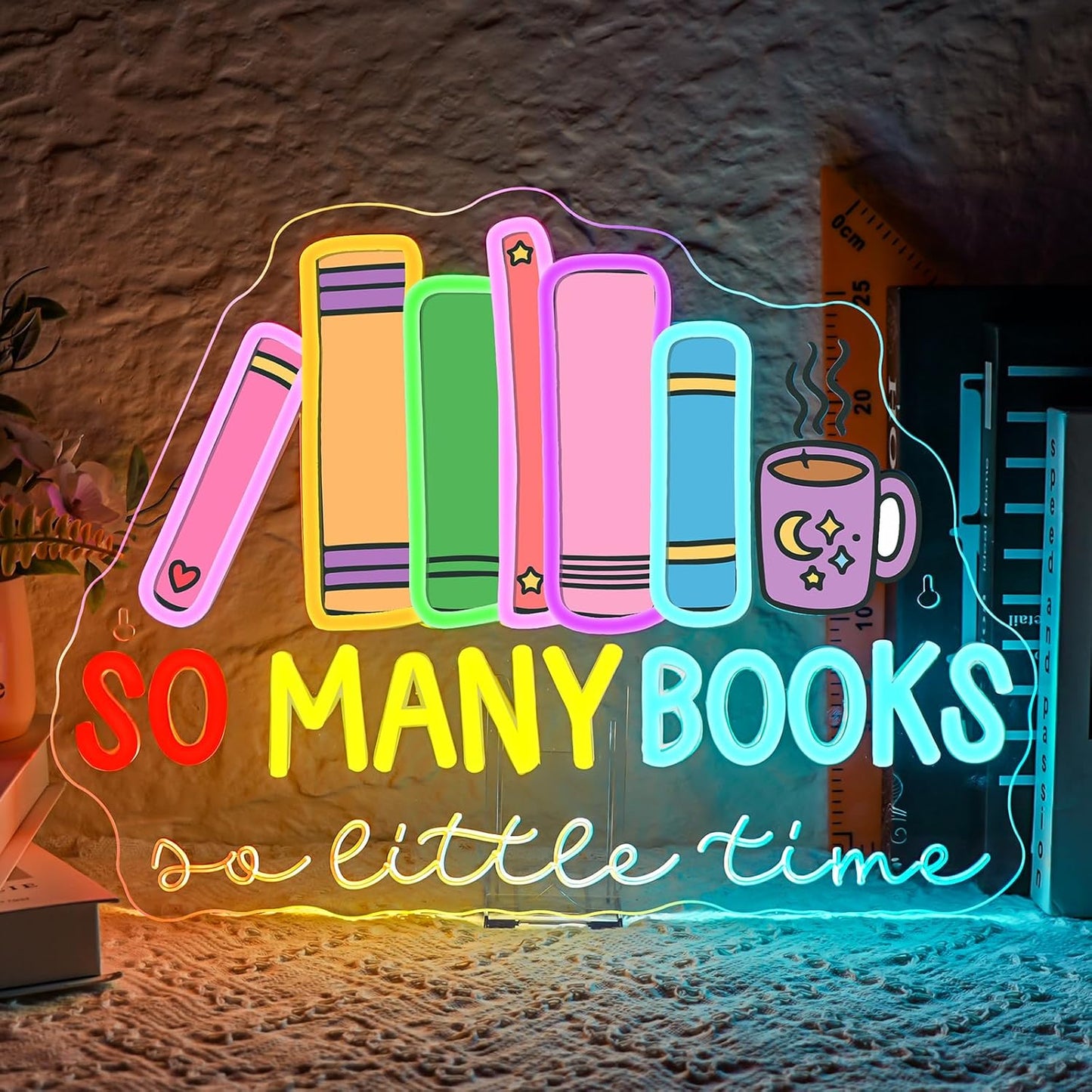 So Many Books A Little Time Neon Sign Reading Corner for Kids Reader Neon Light for Wall Decor LED Light Library Classroom Cool Kids Read Book Club Christmas Gift for Teens