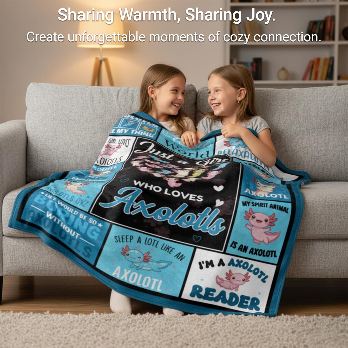Axolotl Blanket for Girls & Women, Cute Axolotl Gifts for Kids, Teens, Flannel Throw Blanket 50x60 Inch (Blue)