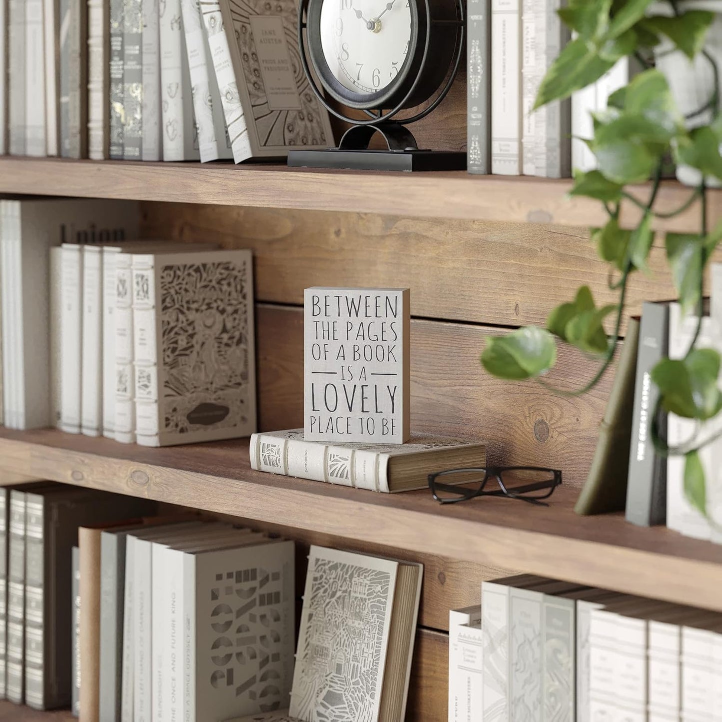 Barnyard Designs Wooden Box Sign Motivational Primitive Women Office Desk Decor or Bathroom Shelf Decoration (Between the Pages)