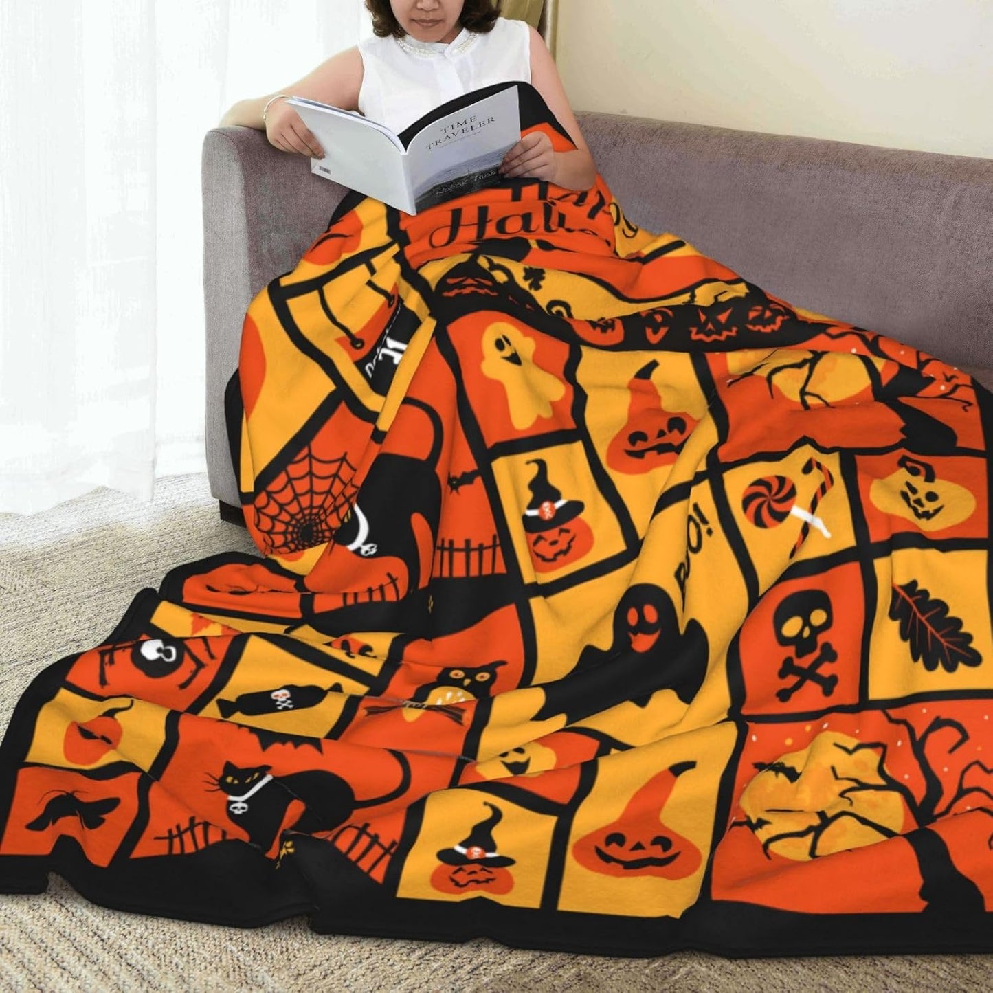 Halloween Happy Halloween Blanket Halloween Throw Blanket Flannel Lightweight Soft Plush Fuzzy Blankets for Bed Sofa Couch Livingroom Chair Car Travel Pet 50"x40"