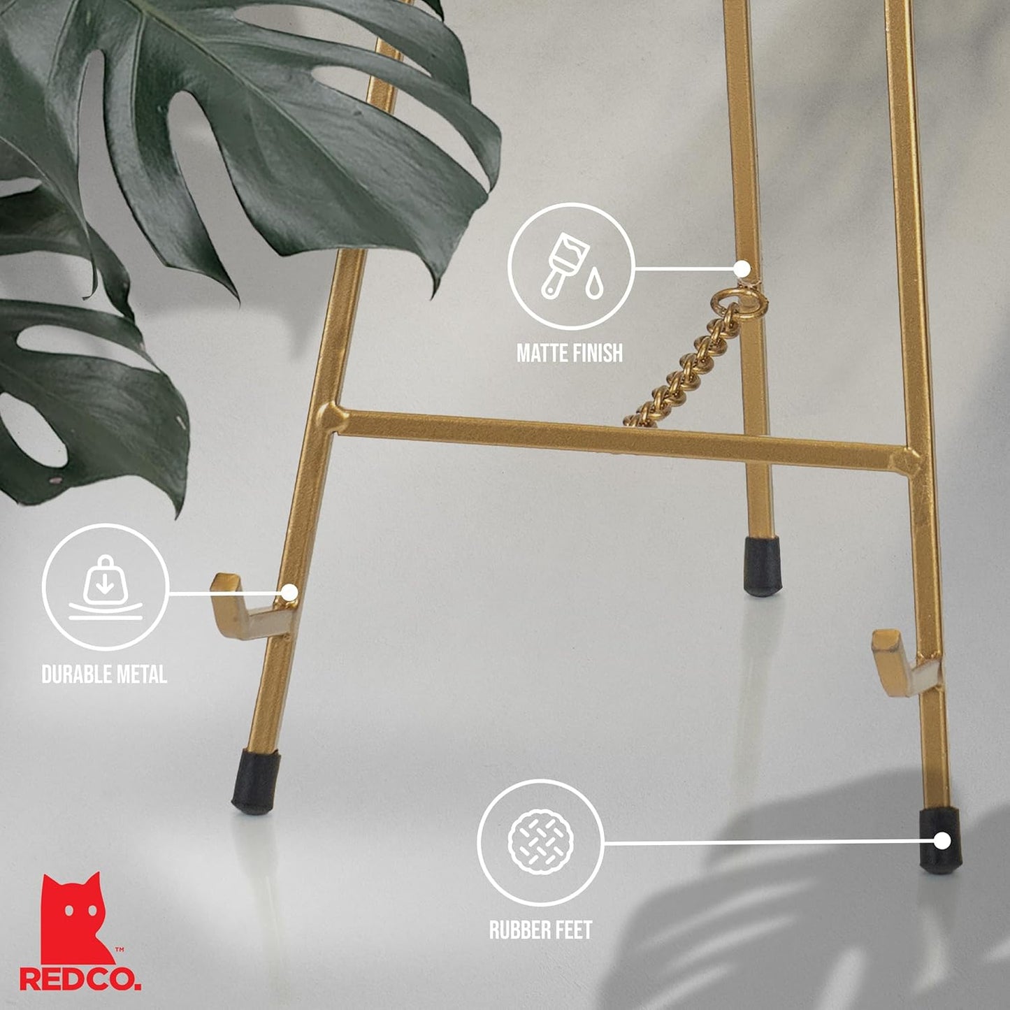 Red Co. 13” Tall Modern Metal Tripod Plate Stand and Art Holder Easel, Gold