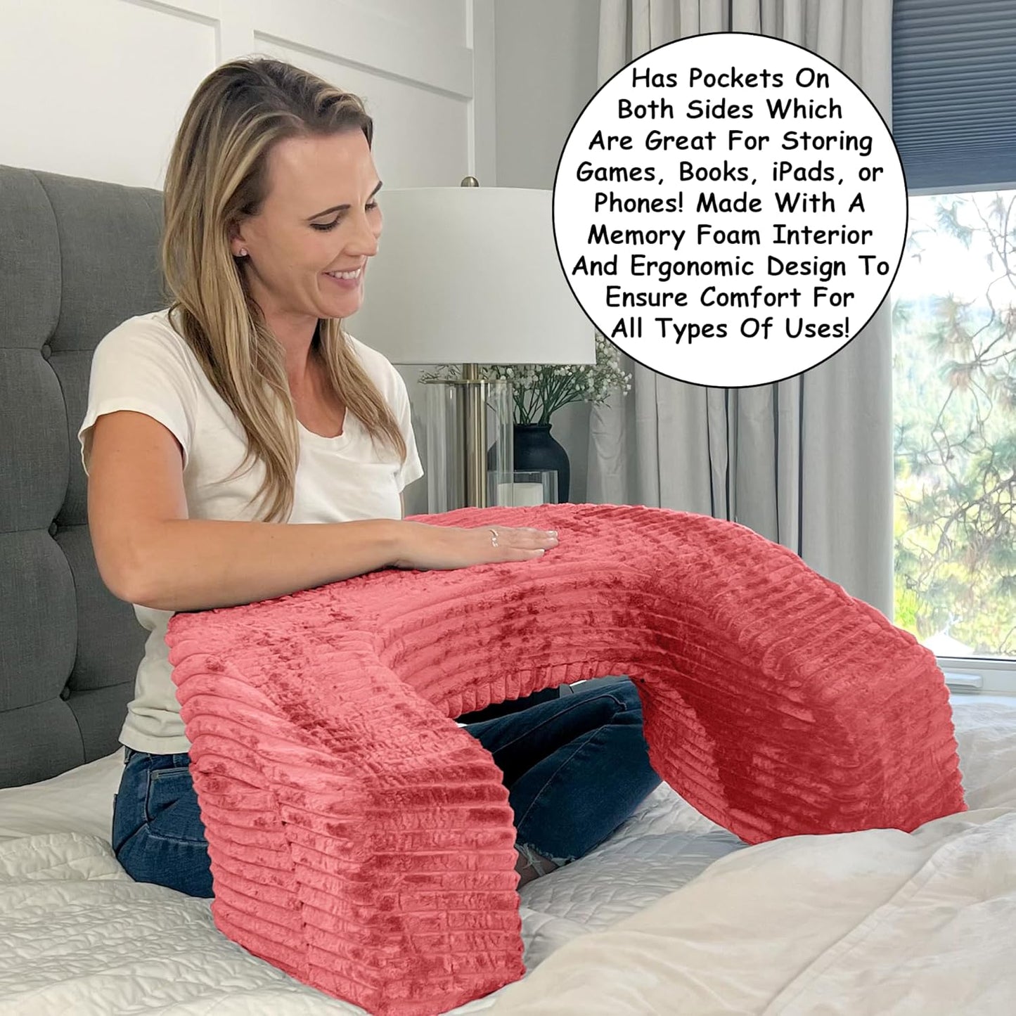 Homie 3-in-1 Reading Pillow for Gaming, Extra Large with Reading Light and Wrist Support Pillow, Memory Foam Lap Desk Bed Rest Pillow with Arm Rest, for Working, Playing Steam Deck Switch or Sitting
