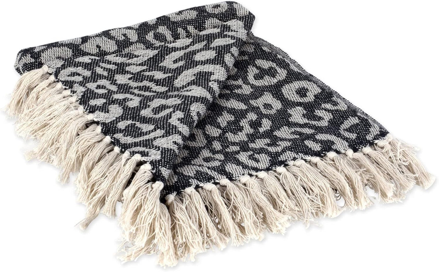 DII Bold Eclectic Leopard Woven Throw, 50x60, Black with White Spots