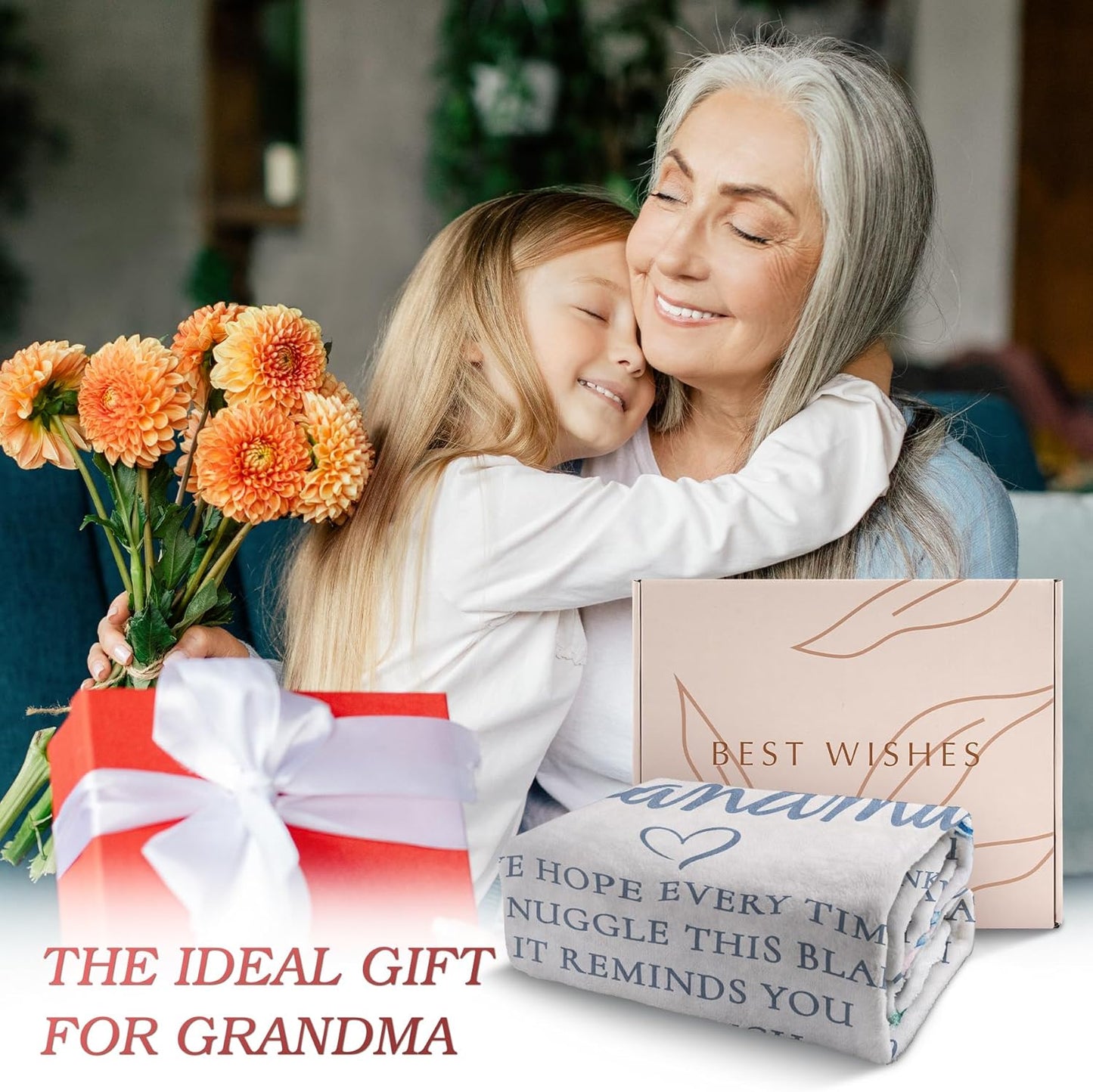 Afterprints Gifts for Grandma Blanket, Grandma Birthday Gifts, Presents for Grandmother from Grandkids on Grandparents Day, We Love You Soft Throw Blankets 60'' x 80''
