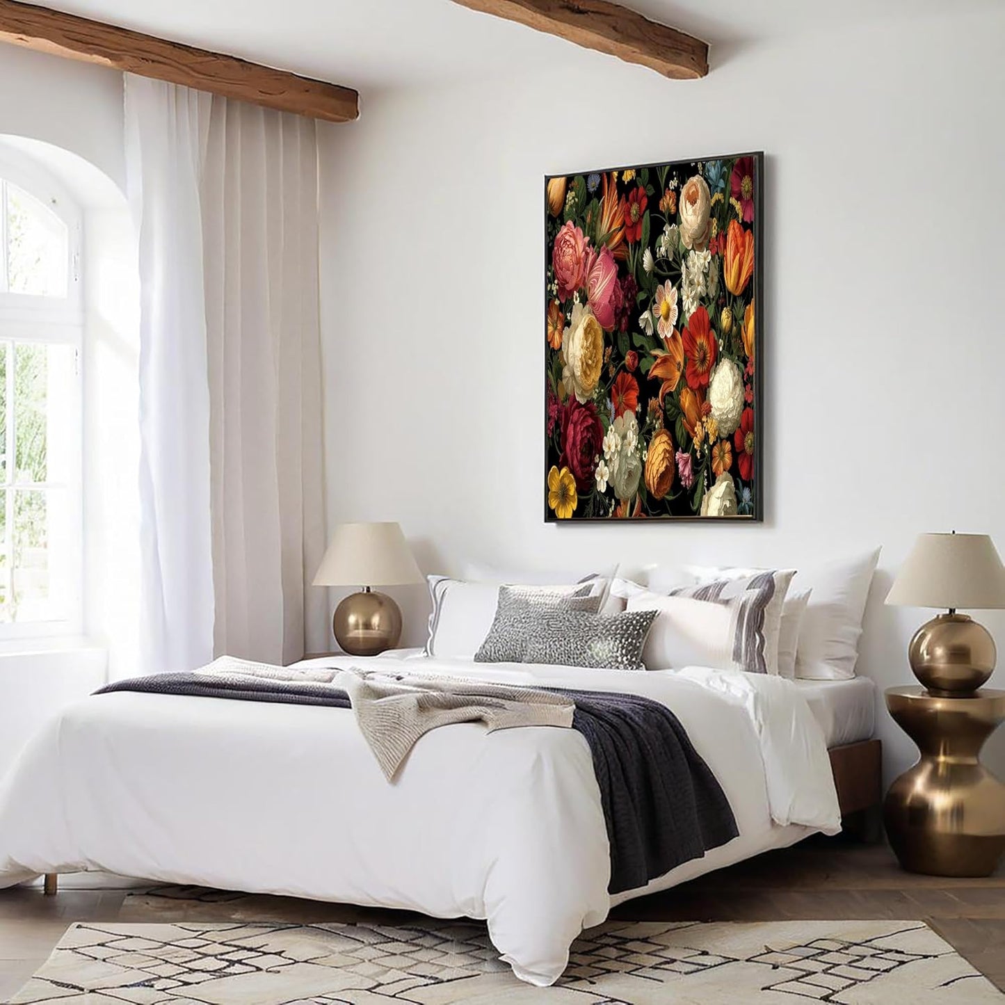 GDJSMIN Baroque Style Wall Art, Peony Rose Leaf Illustration Poster for Reading Room Living Room Decor 24 x 36 inch Unframed