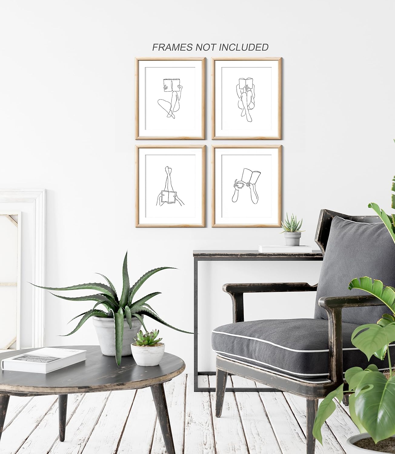 XWELLDAN Boho Minimalist Abstract Women Reading Book Line Drawing Wall Art Prints,Boho Reader Reading Gifts for Women,Reader Wall Art Decor for Home Reading Room,8 x 10 Inch Set of 4 Prints,Unframed