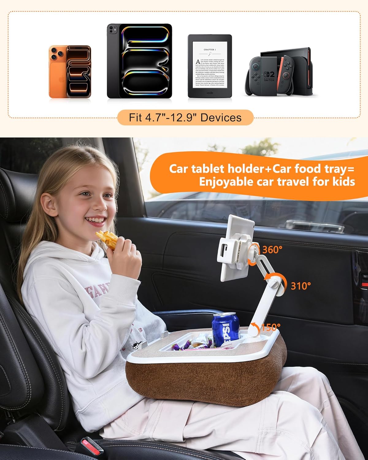 Car Desk for Laptop with Mouse Pad, Car Tablet Holder Back Seat for Kids, Car Tray Table for Front Seat Passenger, Portable Soft Pillow Stand for Vehicle Bed Sofa - Wood Grain