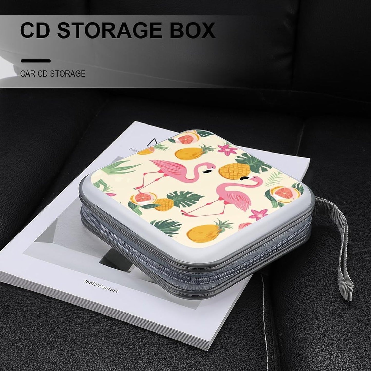 Flamingos And Pineapples CD Case 40 Capacity Case Zipper CD Collection Bag with Handles Cover DVD Storage Hard Plastic DVD Disc Cases Storage Binder for Car Home Office Travel