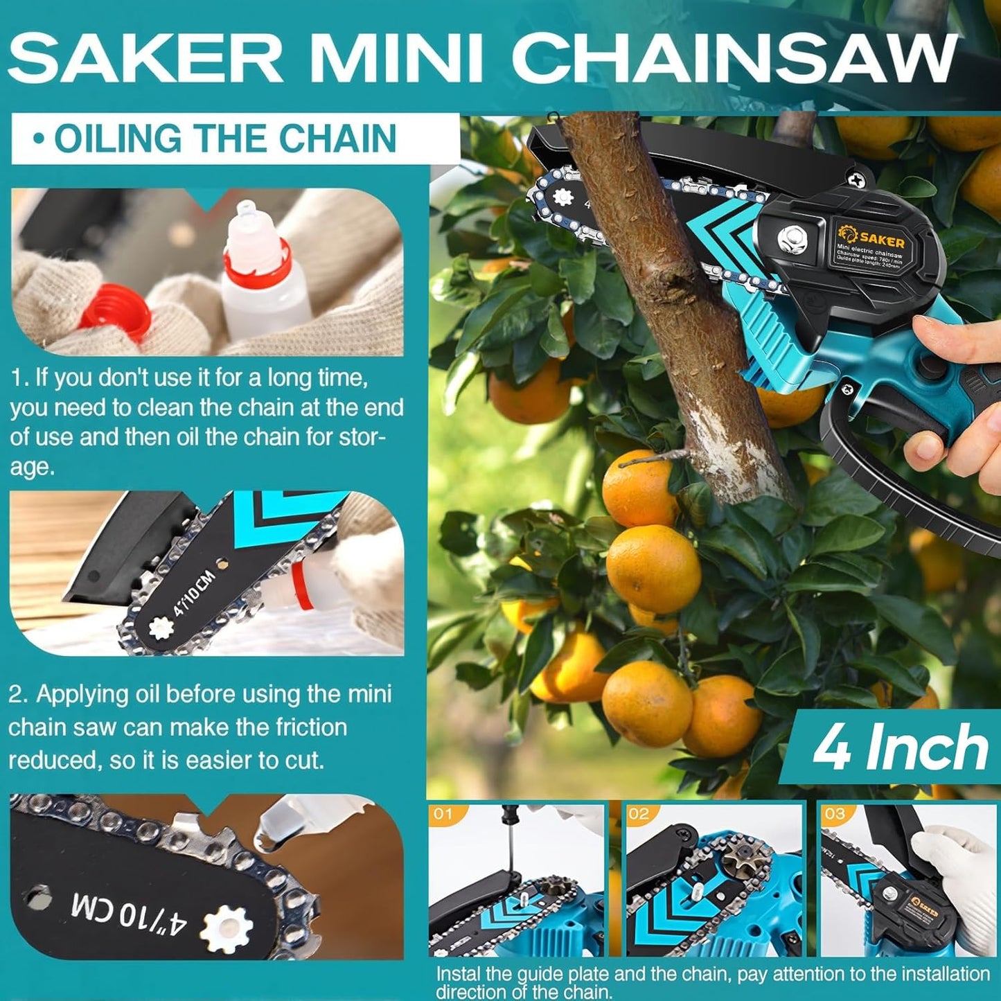 Saker Mini Chainsaw,Portable Electric Chainsaws Cordless,Handheld Chain Saw Pruning Shears Chain Saws for Tree Branches,Courtyard,Household and Garden,Gifts for Men Dad Husband Women