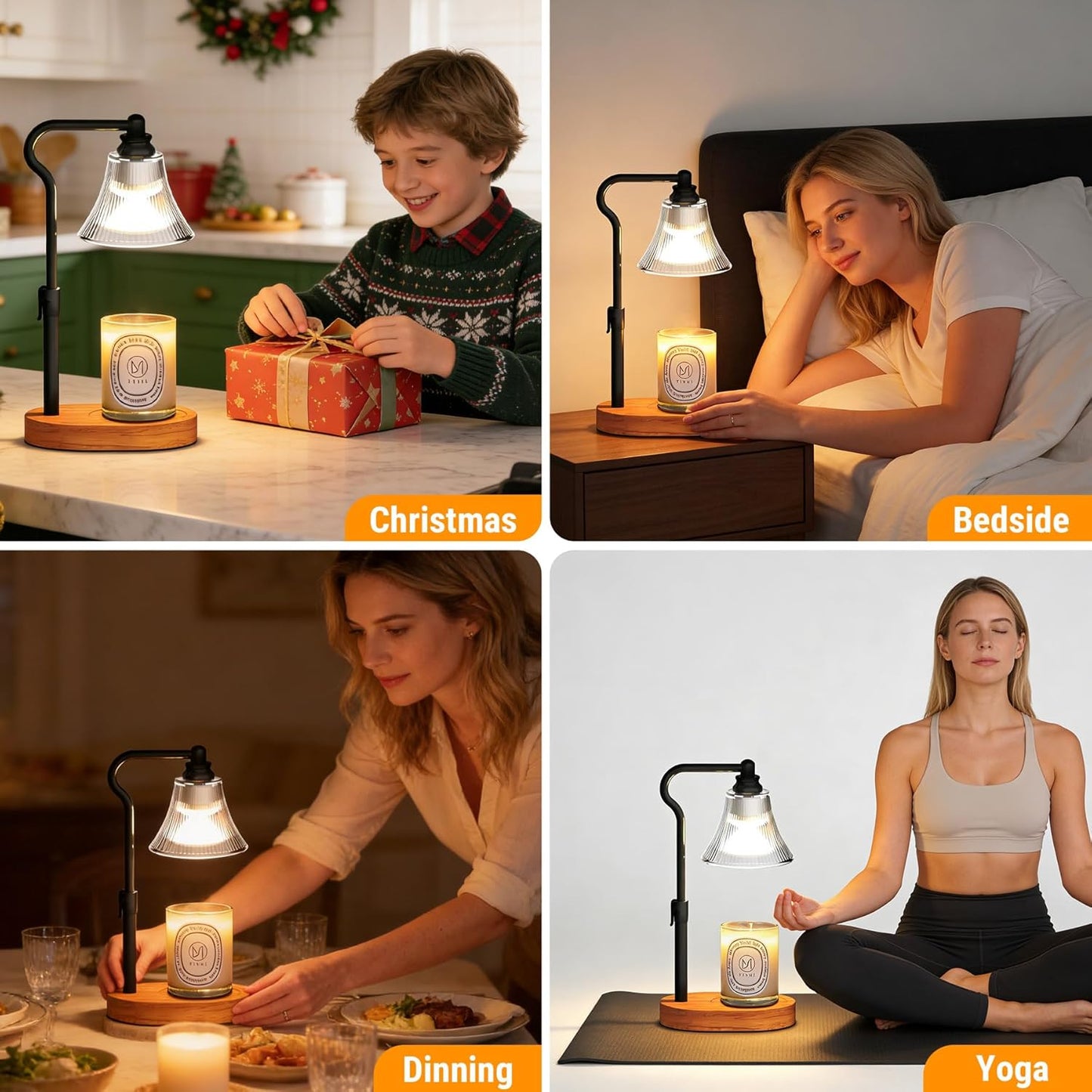 Flameless Candle Warmer Lamp, Candle lamp Warmer with Timer, Dimmable/Adjustable Height Electric Candle Warmer, Wooden Electric Wax Melt with 2 Bulbs for Scented Jar Candles Home Decor Christmas Gifts