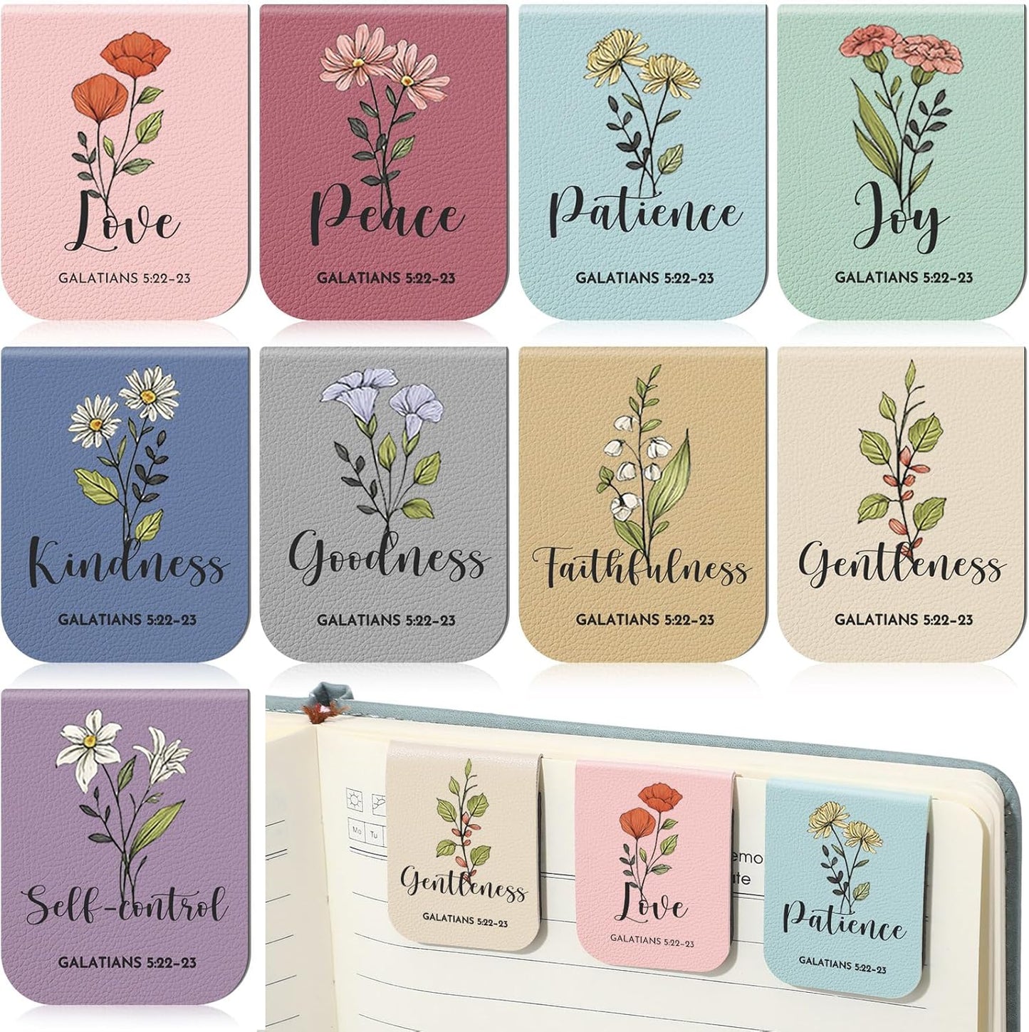 9 Pcs Christian Magnetic Bookmarks for Women Easter Inspirational Gifts Leather Magnetic Bookmarks Handmade Bible Motivational Gifts for Religious Party Church Book Club(Colorful)