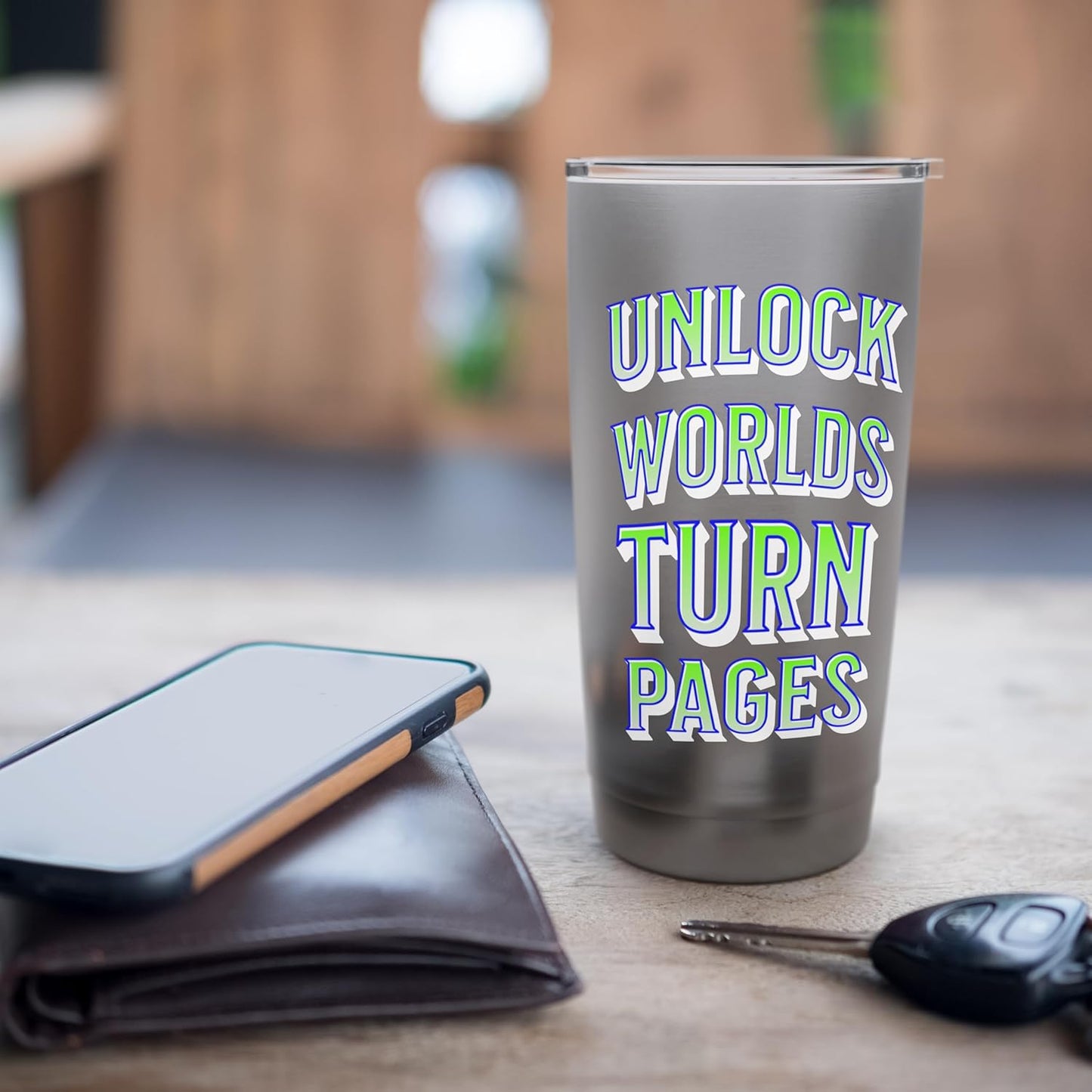Unlock Worlds Turn Pages Reading Imagination Quote Stainless Steel Insulated Tumbler