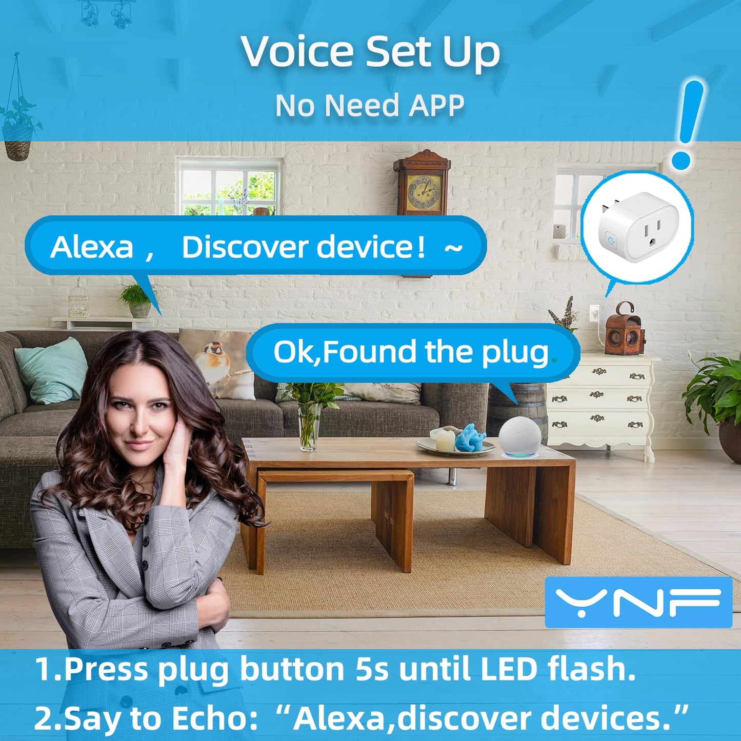 YNF Mini Smart Plug, Simple Setup with One Voice Command, Smart Plugs That Compatible with Alexa , Remote Control, Timer & Schedule, BLE Mesh Plug Requires Alexa Echo （4 Pack）