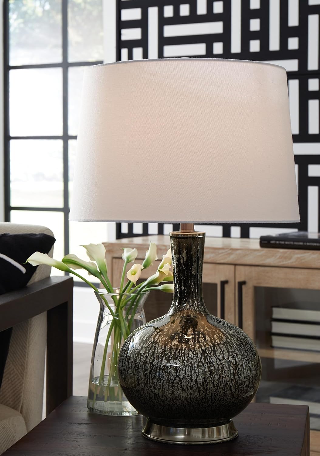 Signature Design by Ashley Tenslow Traditional 26.25 Inch Glass Table Lamp, Antique Black