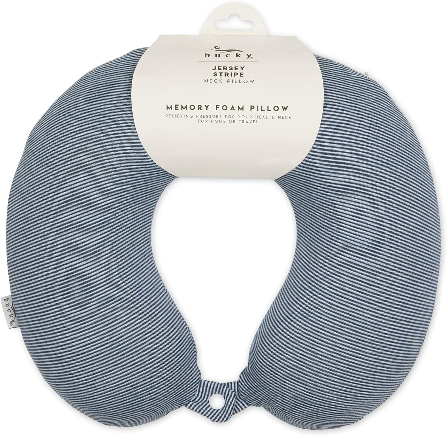 Bucky Jersey Stripe Comfort Travel Accessories, Memory Foam Neck Pillow, Navy Stripe, One Size