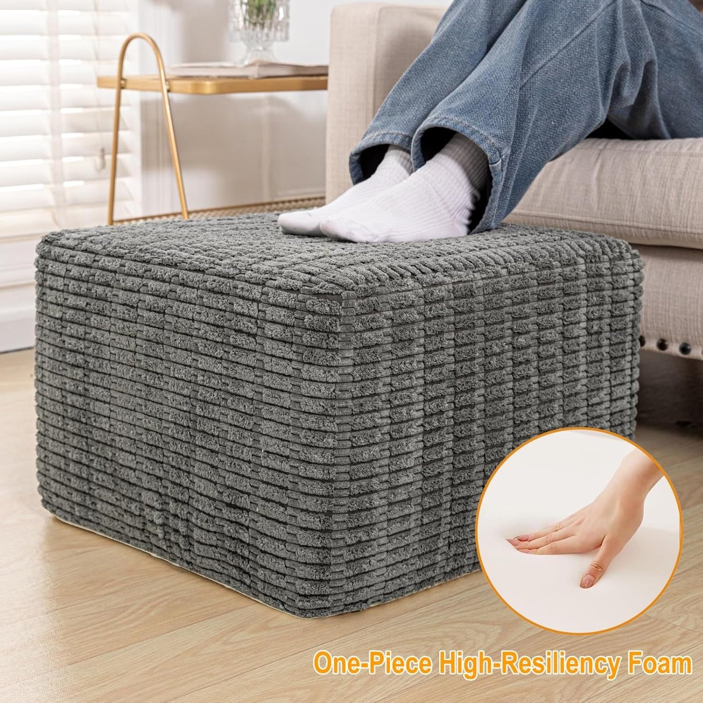 Asuprui Round Square Pouf Ottoman Foot Rest – Lightweight Modern Footstool with Plush Foam Filling, Perfect for Living Room Decor & Cozy Comfort – 20x20x14 Inch Chic Accent Piece (Gray)