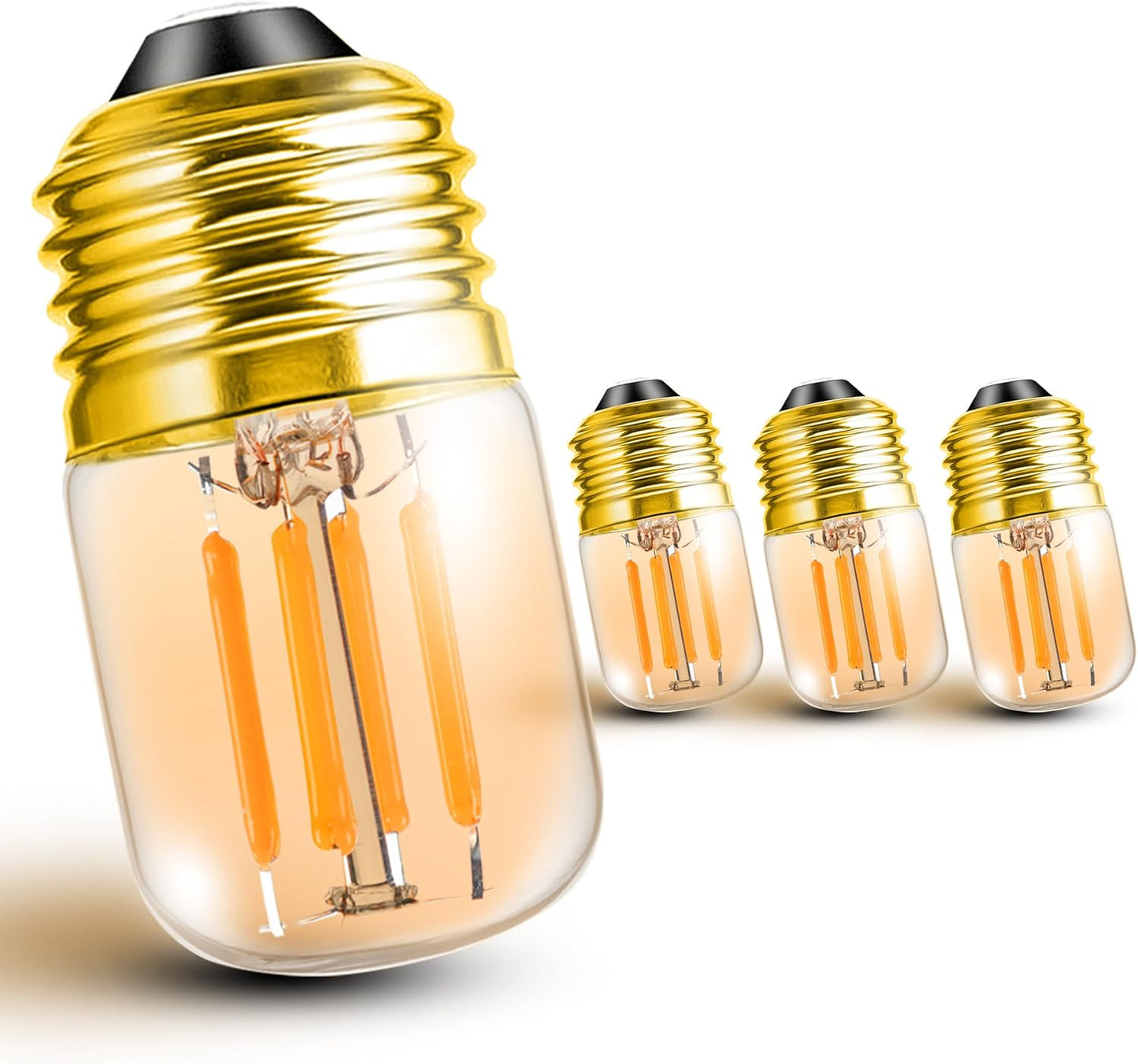 E26 Amber Night Light Bulbs, 2w 200lm Low Wattage Sleep Light Bulb (15W Equivalent), 2200k Warm T28 Mini LED Edison Bulb, E26 Medium Base for Decorative Bulbs Oven Wall Sconces Lights, 4 Pack