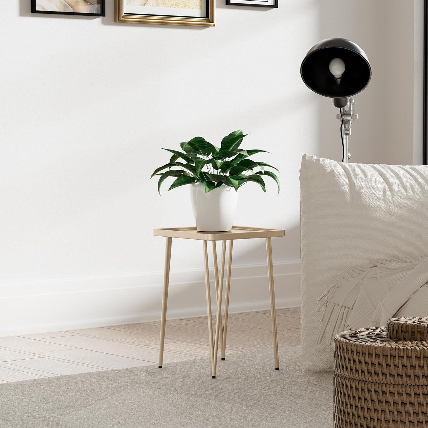 Palama Square Side Table - Metal End Table, Easy Assembly Champagne Gold Bedside Table, Perfect for Small Spaces Indoor or Outdoor, Single Plant Stand