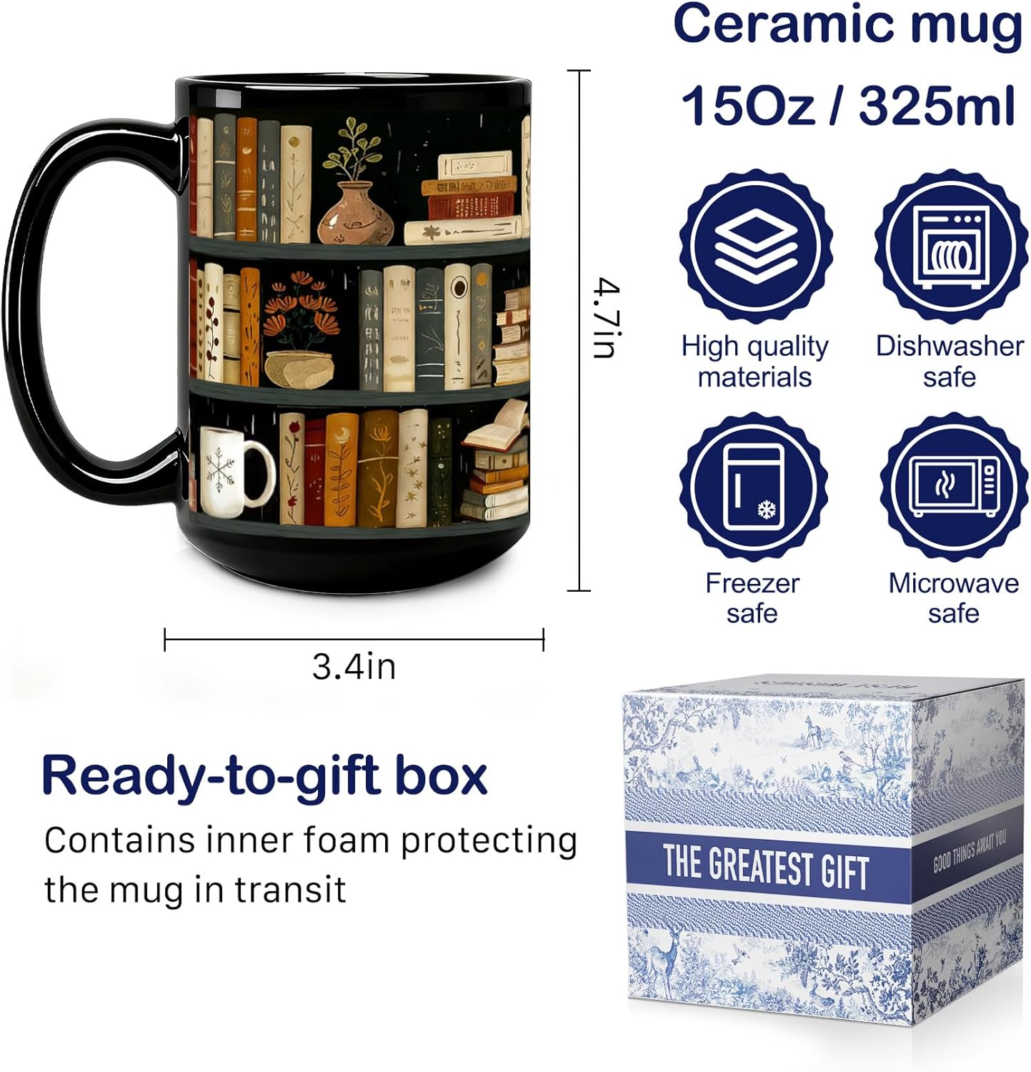Book Mug Gifts for Books Lovers, Vintage Library Bookshelf Mugs, Reading mug Gift for Readers Librarians, Bookworm gift for Writers on Birthday, Reading Themed Coffee mugs, Funny Bookish gifts-16