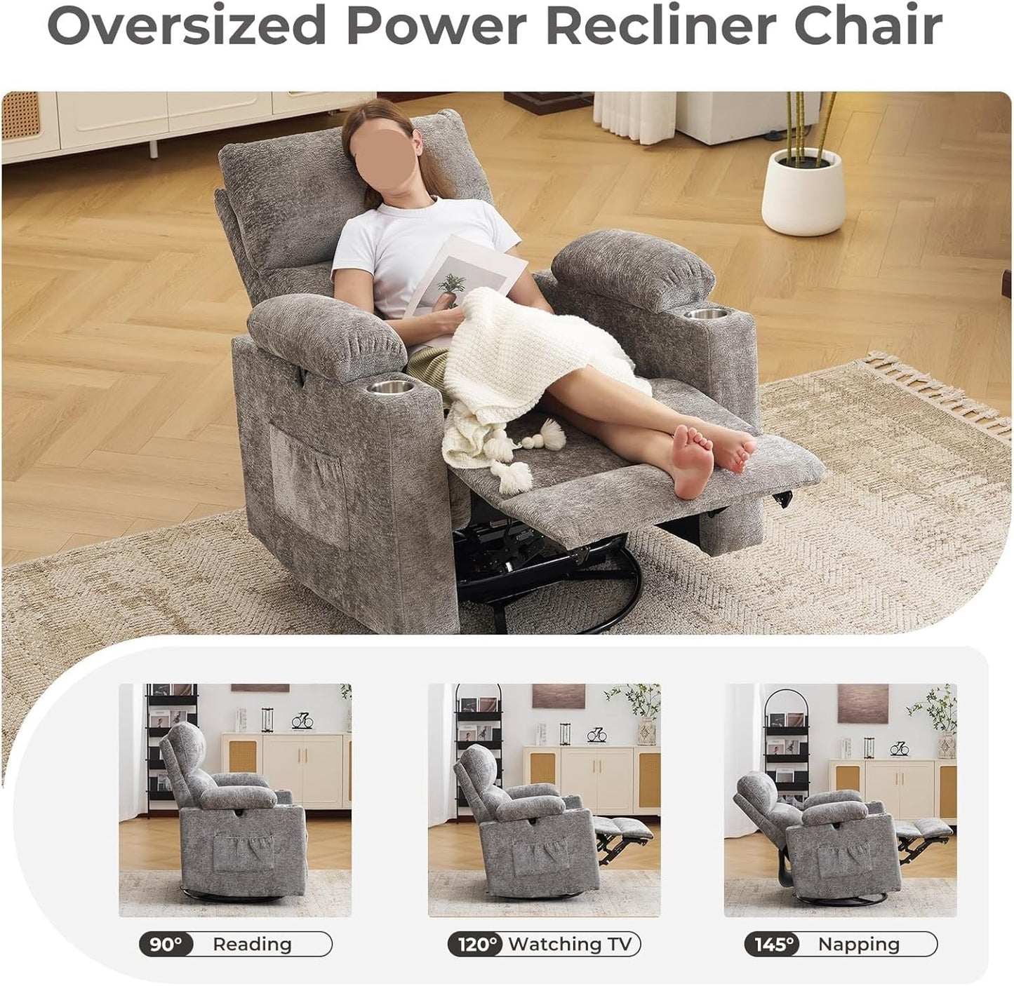 Electric Glider Rocking Recliners Chair with Adjustable Armrests Power Swivel Recliner Chairs with Massage and Heat Headrest for Home Furniture
