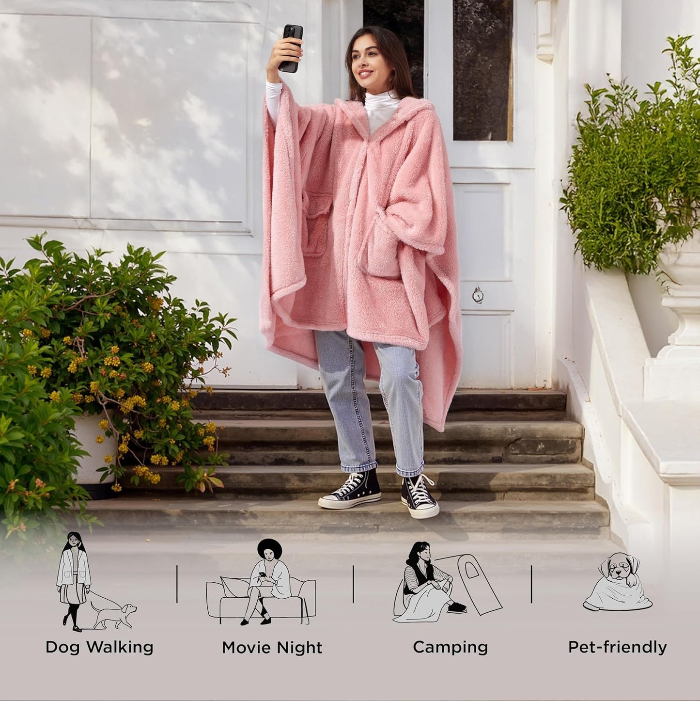 Bedsure Blanket Poncho for Women, Hooded Wearable Fleece Blanket for Adult, Winter Poncho Shawl Wrap Cape as Gifts for Mom