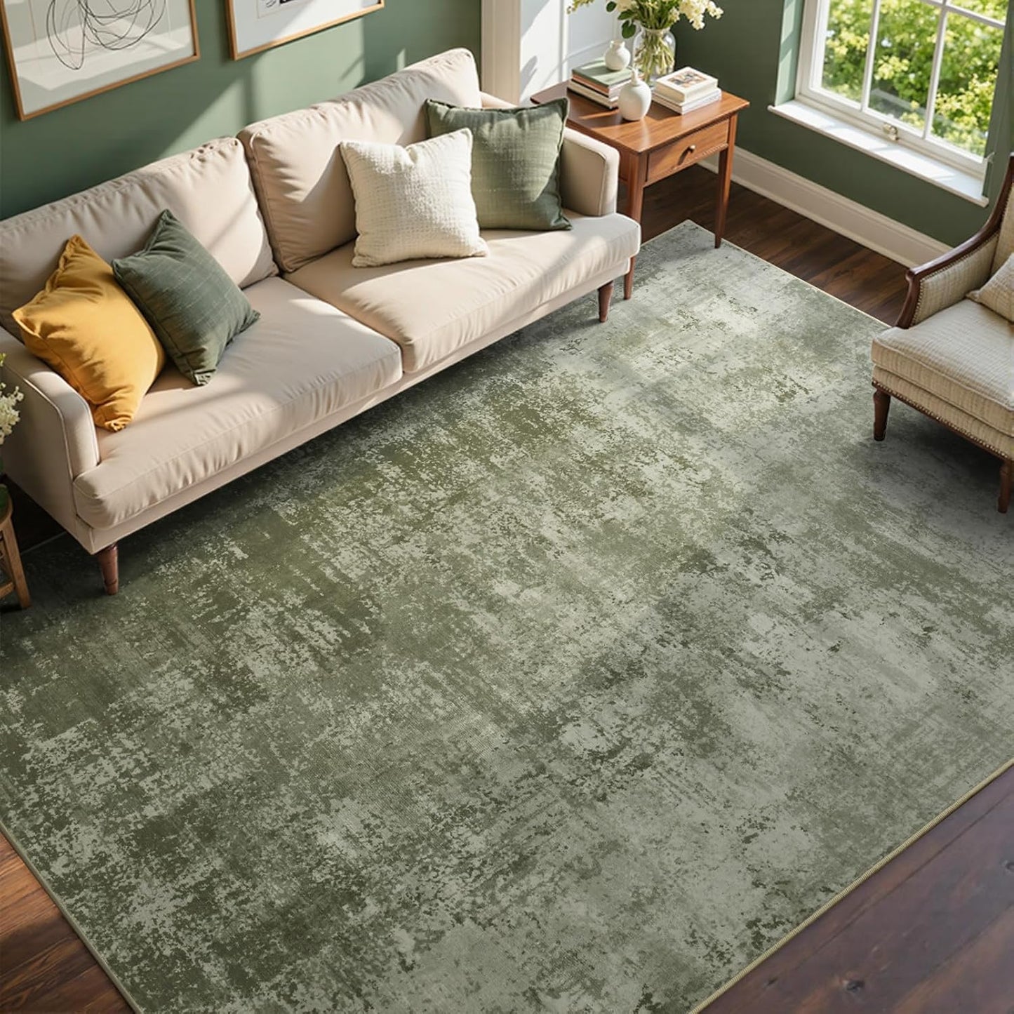4x6 Ft Area Rugs for Living Room, Soft Non-Slip Washable Rugs Modern Abstract Pattern Carpet for Bedroom Indoor Floor Nursery Home Decor (Green)