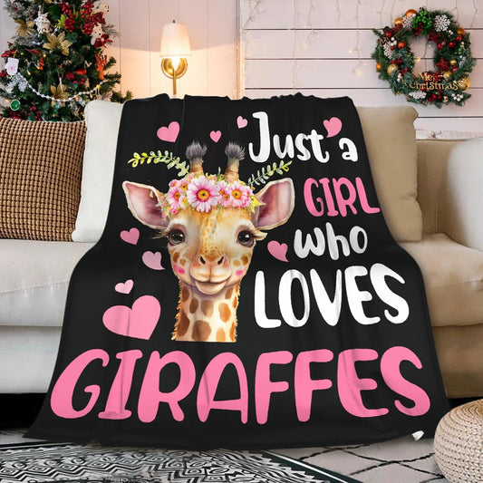 Just A Girl Who Loves Giraffes Blanket Lightweight Cozy Flannel Fleece Throw Blanket Best Gift Home Decor for Bed Couch Outdoor Camping 60"x50" M for Teens