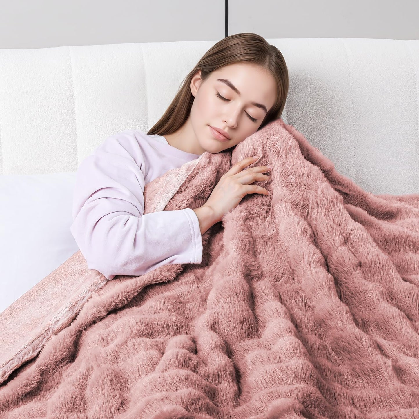 Heated Blanket Electric Throw- 50"x60" Soft Thick Bubble Electric Blanket for Sofa with 5 Heat Levels & 4 Hours Auto-Off Overheat Protection, Warm Cozy Gifts, Pink