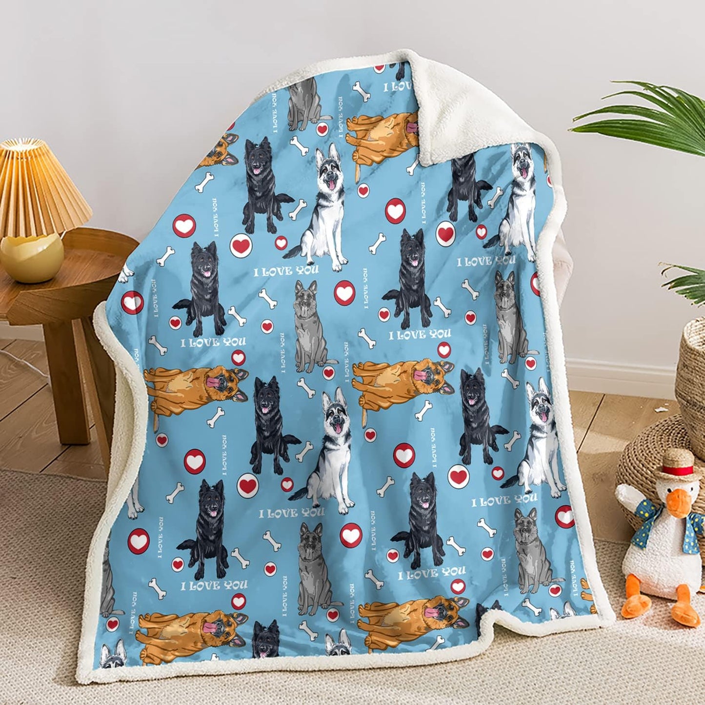 AILONEN Belgian Malinois Dog Blanket for Kids Adults, Cartoon Variety of Puppy Pattern and Paw Print Blanket, Cute Lamb Wool Sherpa Throw Blanket(Throw, 47 x31 Inches) Dog42