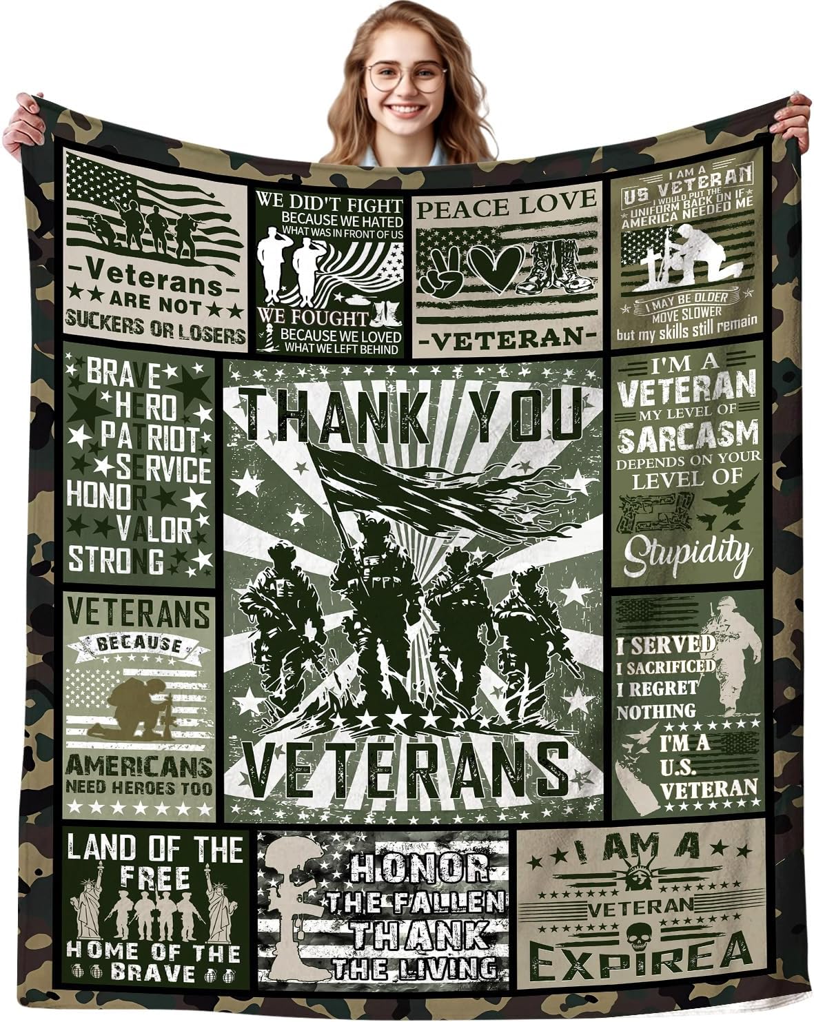 Gifts for Veterans, Veteran Blanket Veteran's Day Military Gifts,Vietnam Veteran Gifts, Ultra Soft Hard Head Veterans Throw Blankets Gifts for US Navy Army Marine 50"X40"