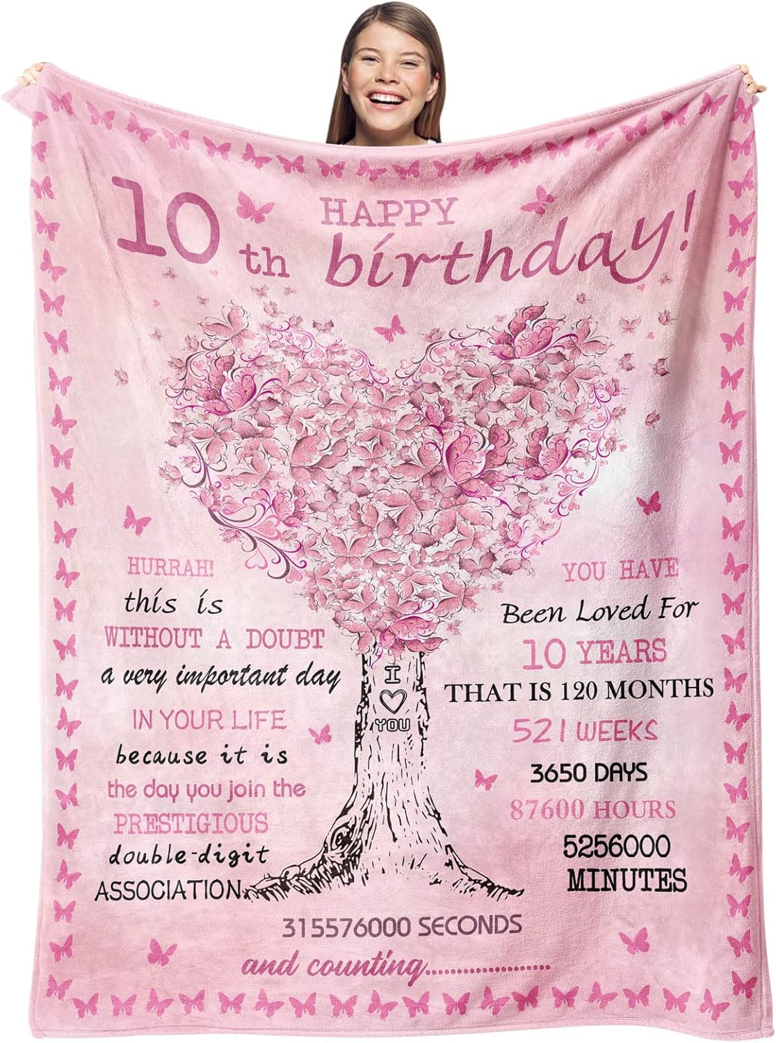 10 Year Old Girl Birthday Gifts, 10th Birthday Decorations for Girl, Best Double Digits Birthday Gifts for 10 Year Old Girls, Teen Girl Gifts Throw Blankets 50"X60"