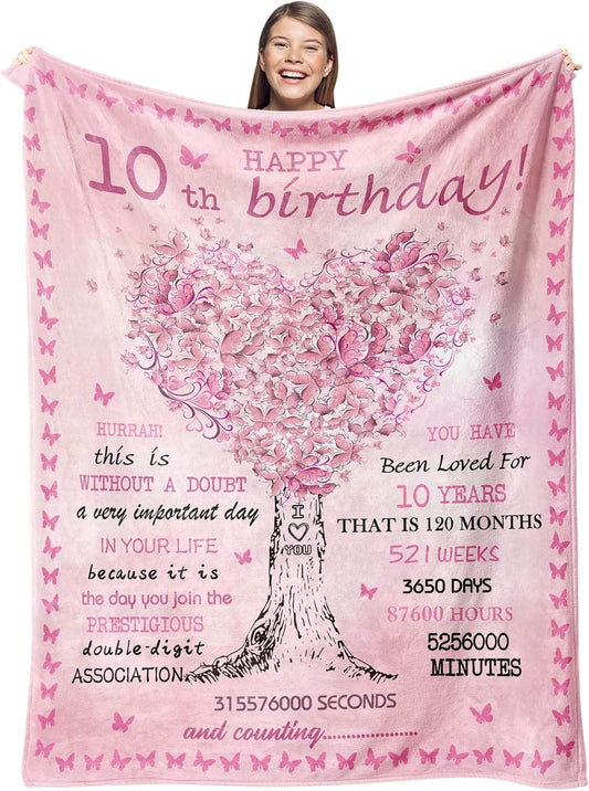 10 Year Old Girl Birthday Gifts, 10th Birthday Decorations for Girl, Best Double Digits Birthday Gifts for 10 Year Old Girls, Teen Girl Gifts Throw Blankets 50"X60"