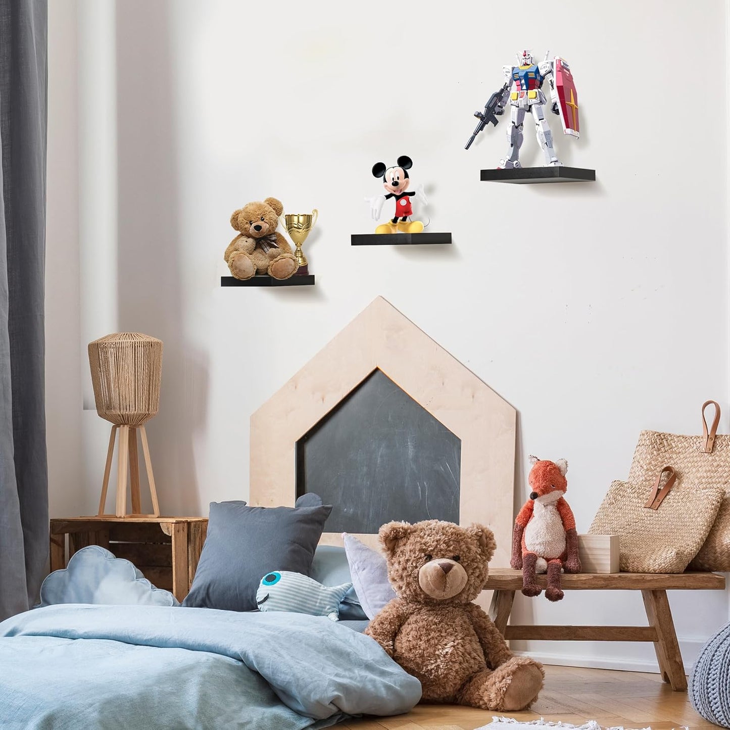 Sorbus 9X9 Inch Floating Shelves for Wall – Square Floating Shelf with Invisible Mounting Bracket for Kitchen, Bedroom, Living Room & Bathroom Decor – Rustic Showcase Wall Shelf (Black, 3 Pack)