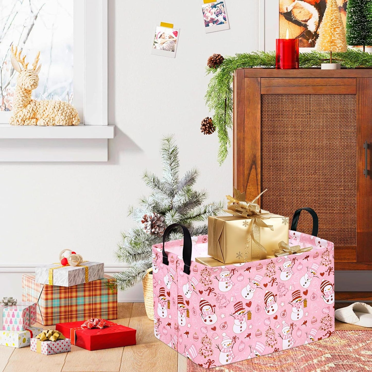 Rectangle Christmas Gift Storage Basket Home Shelf Storage Basket Organizer Box Clothes Laundry Hamper Nursery Basket Laundry Basket with Handles