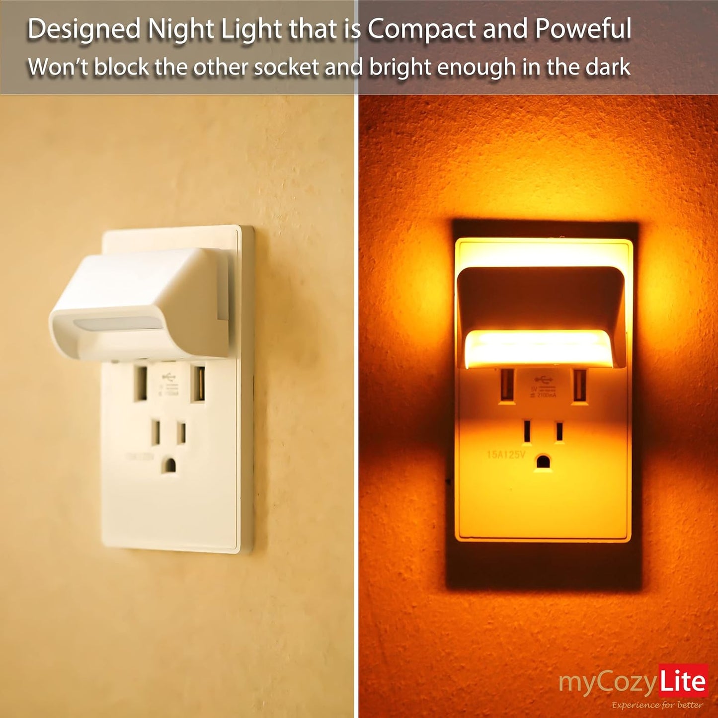 myCozyLite Amber Night Light Plug in, Dual Light Modes Adjustable, Dusk to Dawn Sensor, Automatic ON Off, 2 Pack Night Lights Plug into Wall for Bedroom, Bathroom, Kitchen, Hallway, Stairway