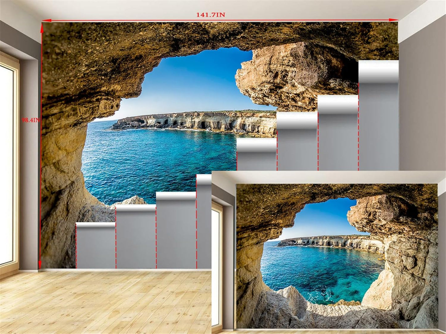 FLFK Sea Caves Landscape Wall Murals Peel and Stick 141.7"x98.4"- Self-Adhesive Wallpaper Large Poster Sticker for Bedroom Living Room Decor